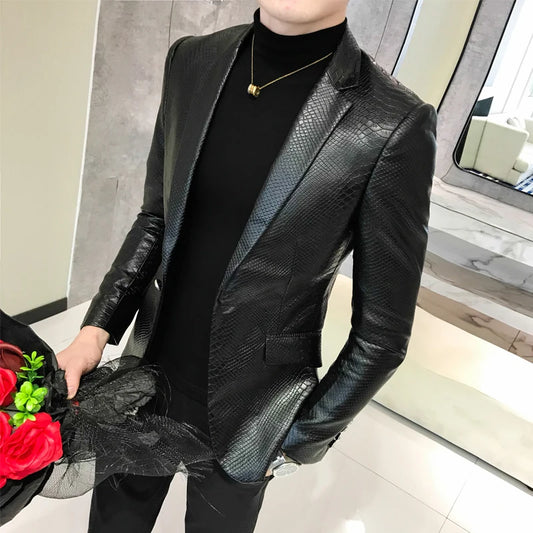 Um botão pu blazer homens slim fit blazer masculino masculino preto blazer para hombre vintage baile blazers para homens