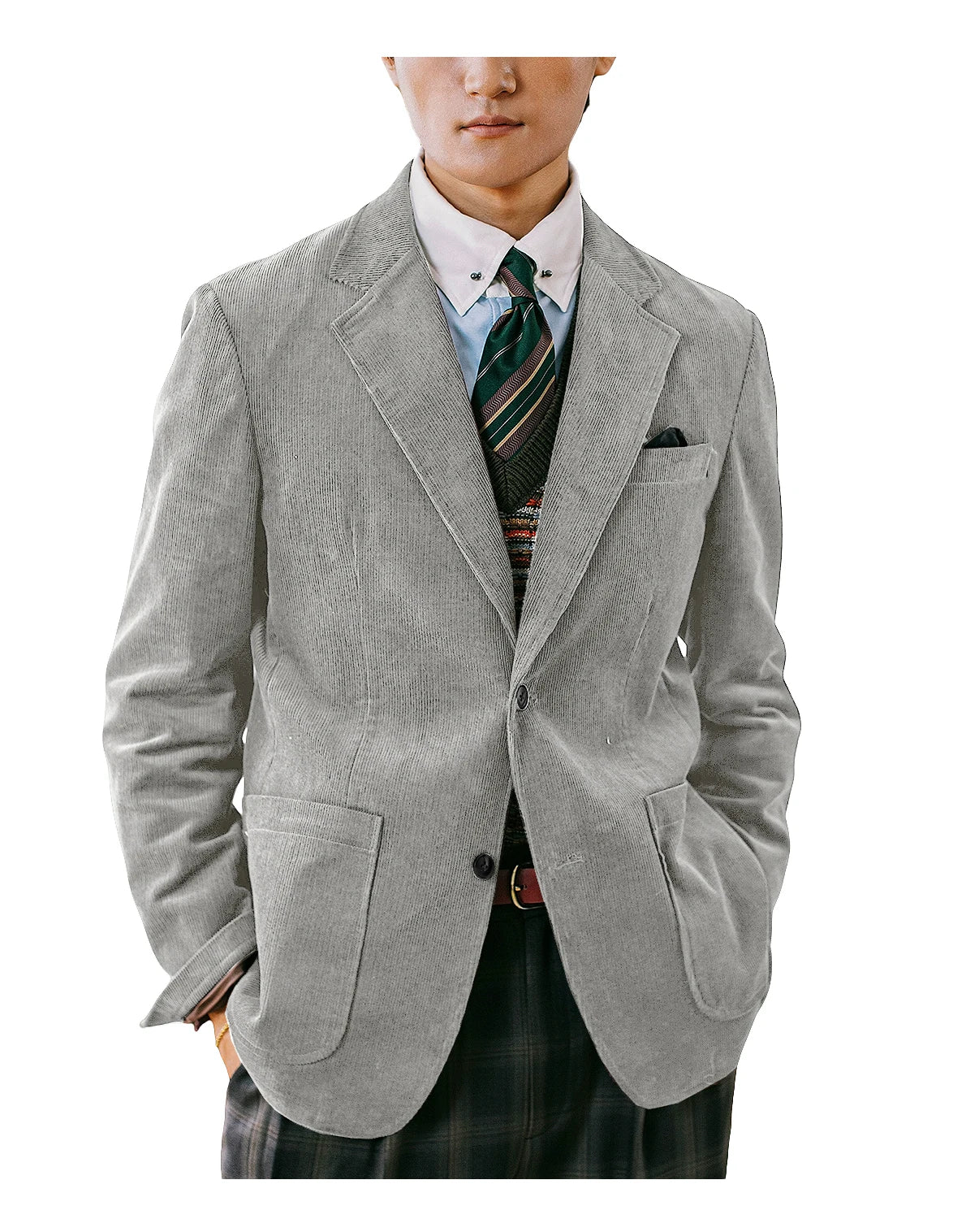 Men's Corduroy Blazer British Style Notched Lapel Casual Slim Fit Suit Jacket For Business Wedding Daily Wear Party