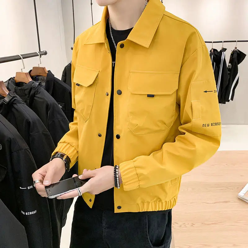 Men's Autumn and Spring New Fashion Korean Casual Long-sleeved Fashion Brand Men's Slim Work Jacket