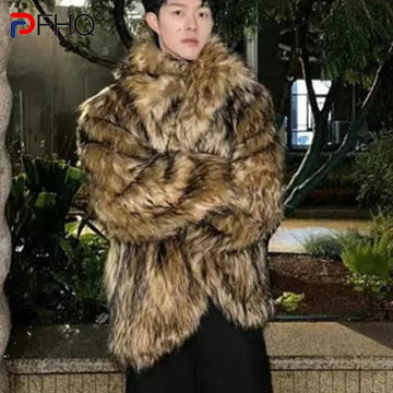 PFHQ Men's Imitation Fur Coat 2024 Turn-down Collar Long Sleeve Korea Fashion Autumn Winter Warm Male Tops Casual 21Z7618