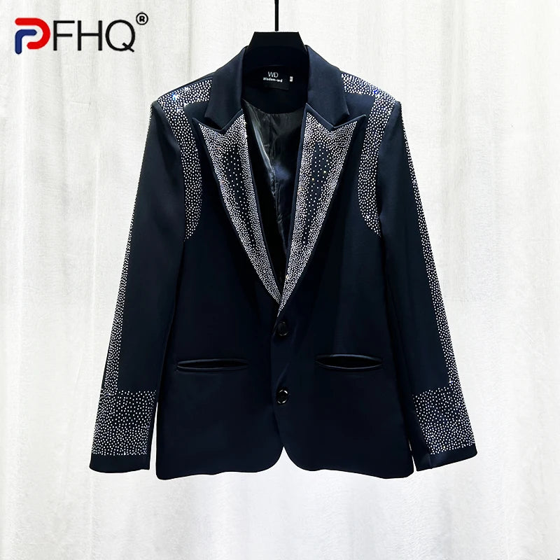 PFHQ Niche Design Men's Blazers Casual Hot Diamond Single Breasted Loose New Trendy Male Suit Jackets Autumn Fashion 21Z6579