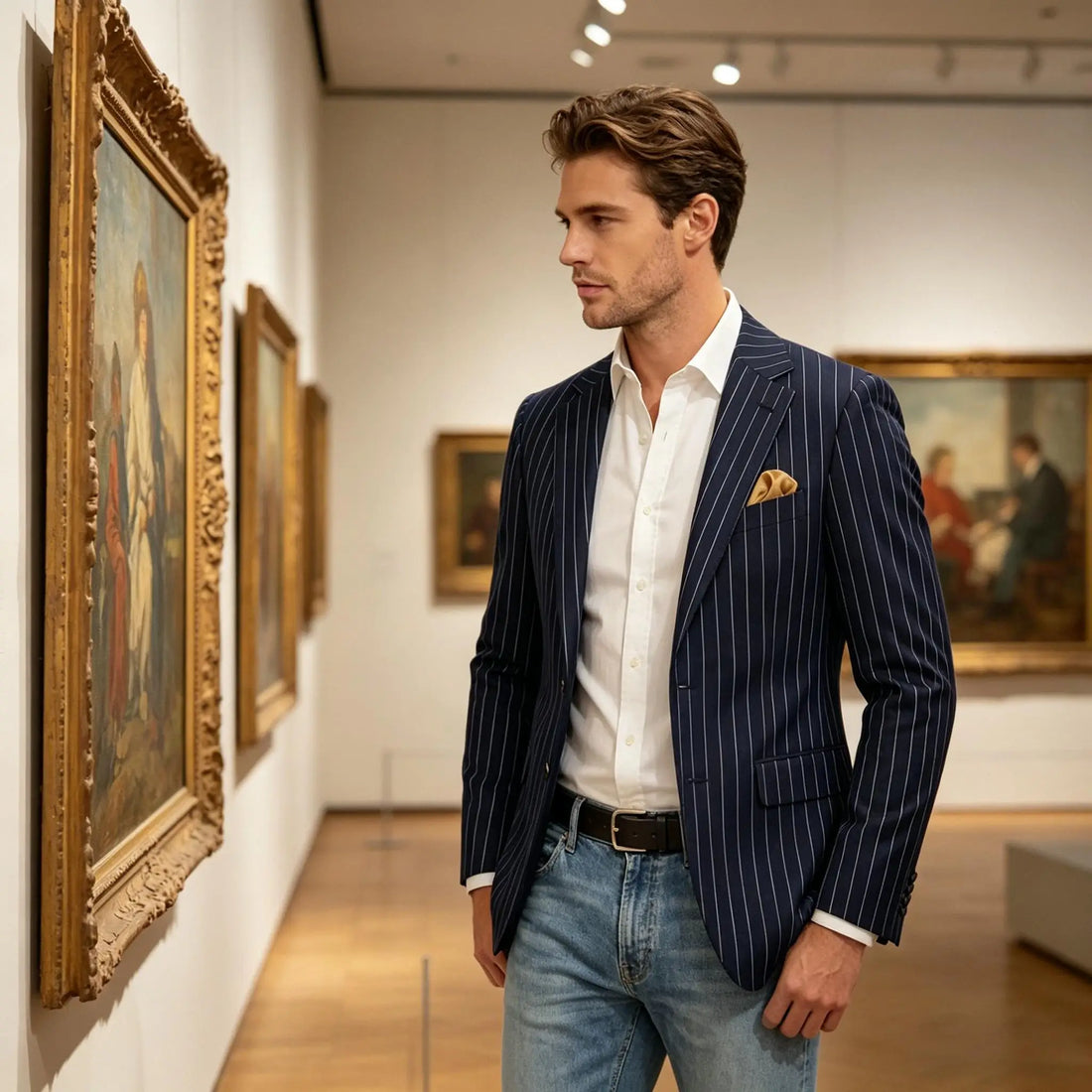 Men's Pinstripe Blazer Jacket Casual Slim Fit  Business Striped Blazer with Pocket Lightweight for Party Wedding Streetwear