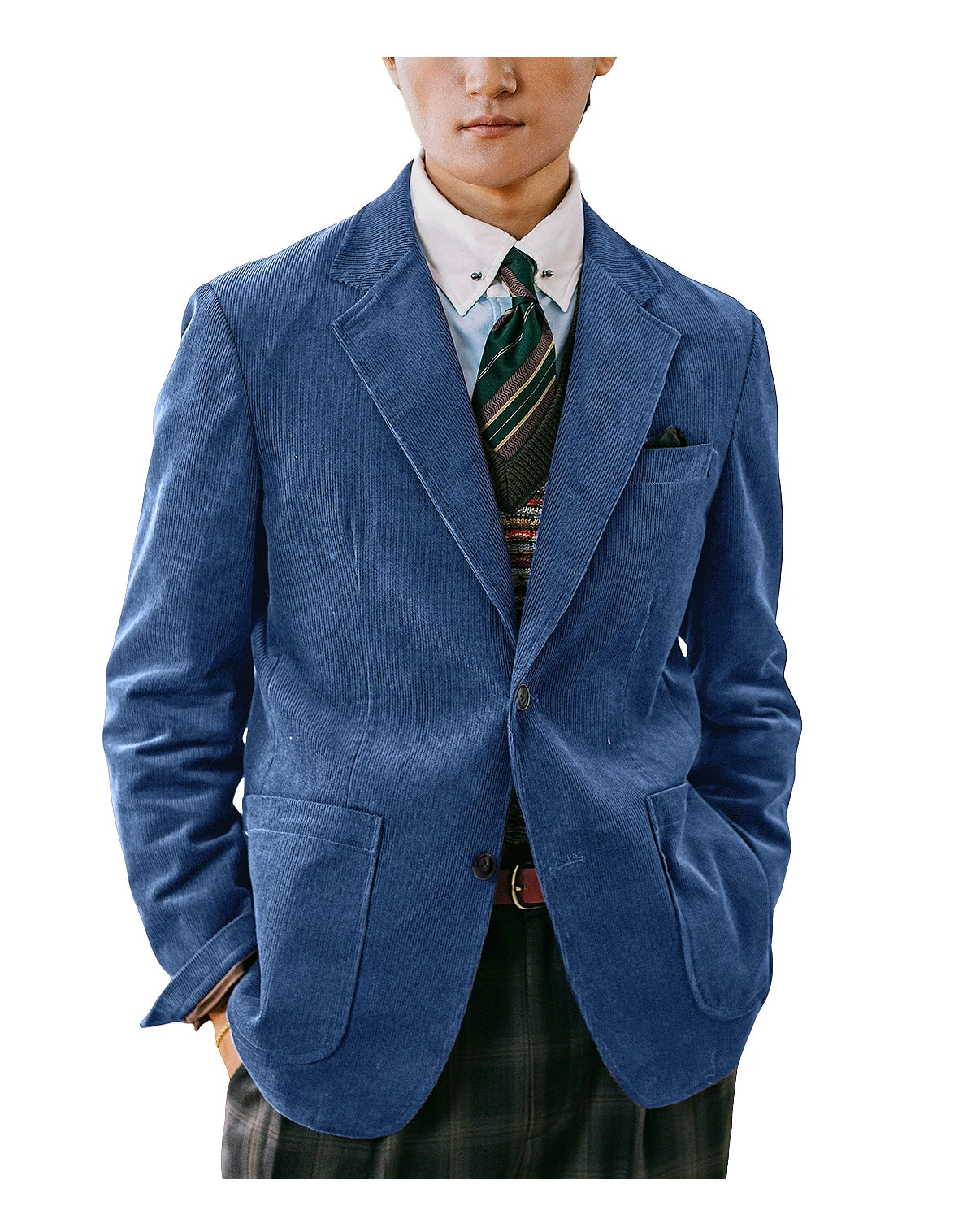 Men's Corduroy Blazer British Style Notched Lapel Casual Slim Fit Suit Jacket For Business Wedding Daily Wear Party