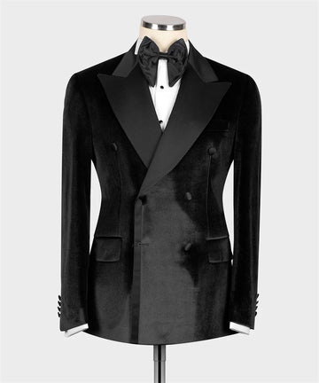 Inverno/outono Black Velvet Setin Collar Men's Suitle para noivo de casamento Tuxedo Double Blazer calças de festas formais fatos masculinos