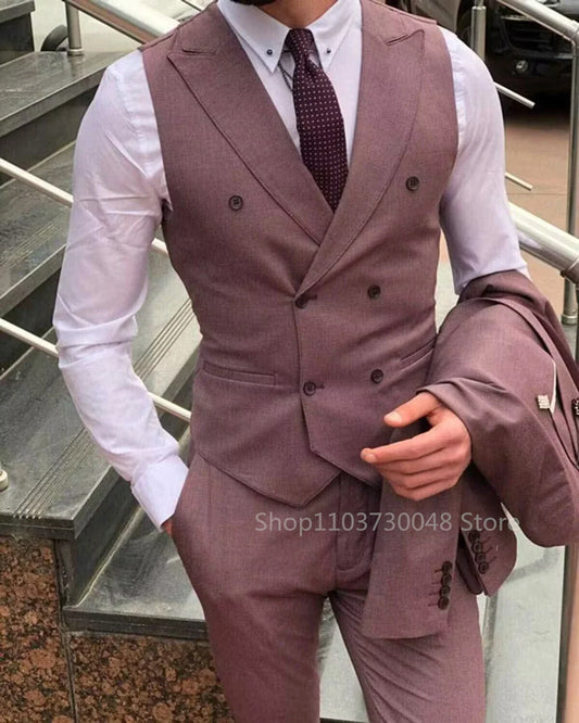 Fashion Men's 3 Pieces Suits Slim Fit Groomsmen Tuxedos Formal Wedding/Business Men Suits Jacket+Vest+Trousers for Party