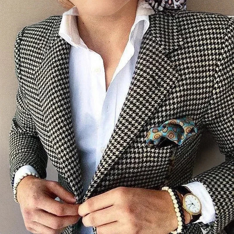 Plaid Suit Jacket For Men 1 Pc Notch Lapel Houndstooth Business Blazer For Wedding Party Fashion Coat XS-5XL Ready to Ship 2025