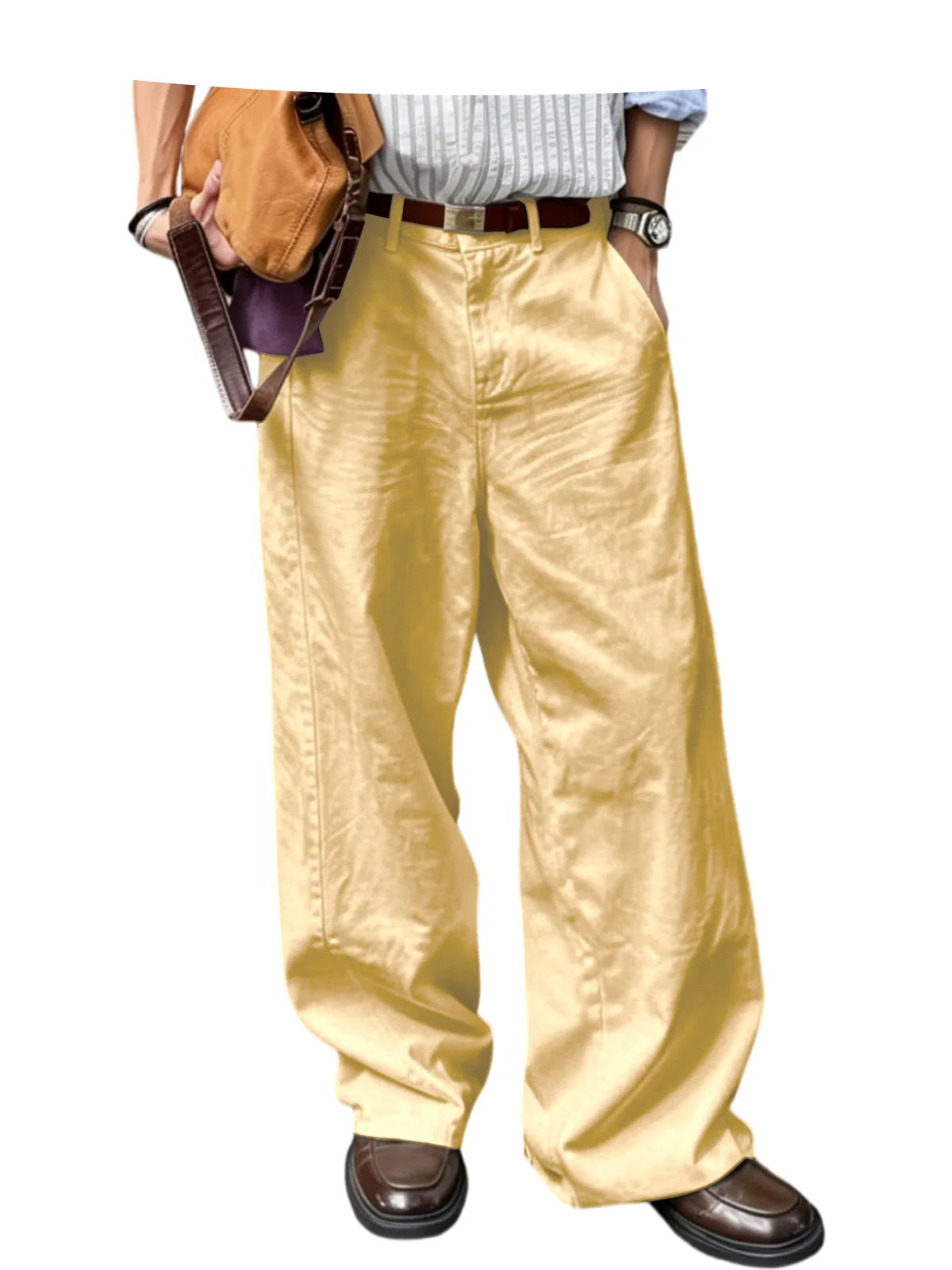 Men's Wide Leg Pants Casual Loose Fit Chino Trousers Vintage Streetwear Baggy Trousers for Daily Wear