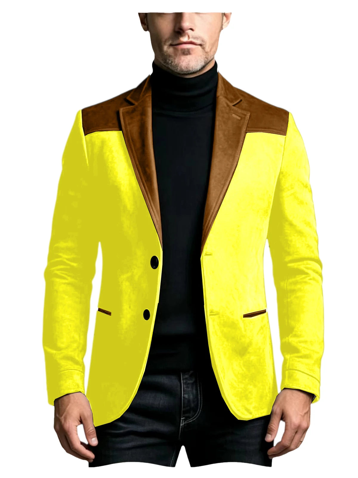 Men Suede Patchwork Lapel Blazer Slim Fit Color Block Suit Jacket Business Streetwear Outerwear For Party Daily Evening Outfits