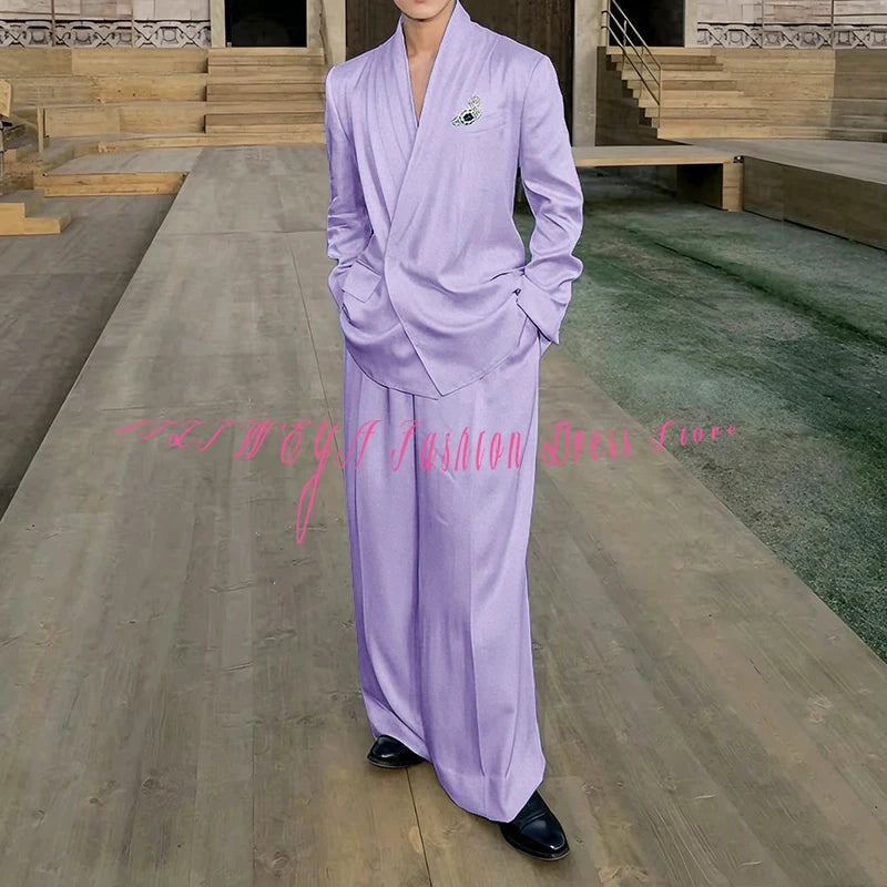 White Loose Style Men's Suit Business Casual 2 Pieces Jacket Pants Work Commute Social Party Male Clothing