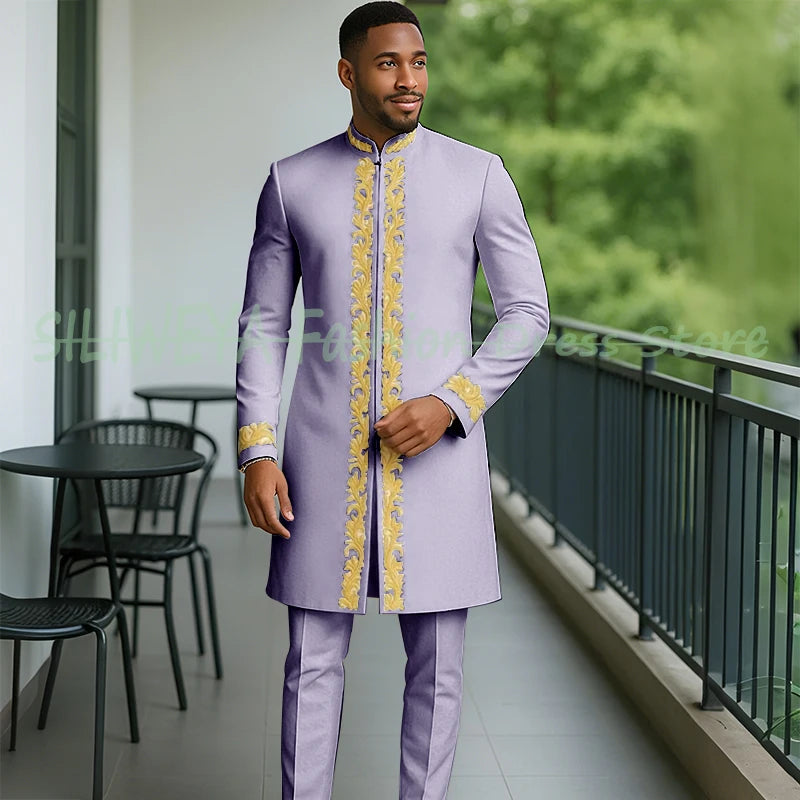 High Quality Men Retro Figure Slim Fit Tuxedo Prom Suit Fashion White Male Groom Wedding 2 Pieces Blazer Set
