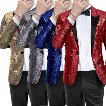 Fashion Male Dance Party Sequin Suit Jacket Gold / Silver / Black / Red  Singer Host Stage Dress Blazers Men Luxury Clothing