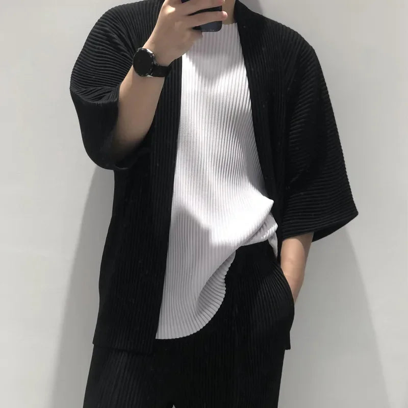 Miyake Pleated Jacket Men's Cardigan Japanese 2025 Spring and Summer New Pleated Men's Loose Big Yards Jacket Hundred Loose Tops