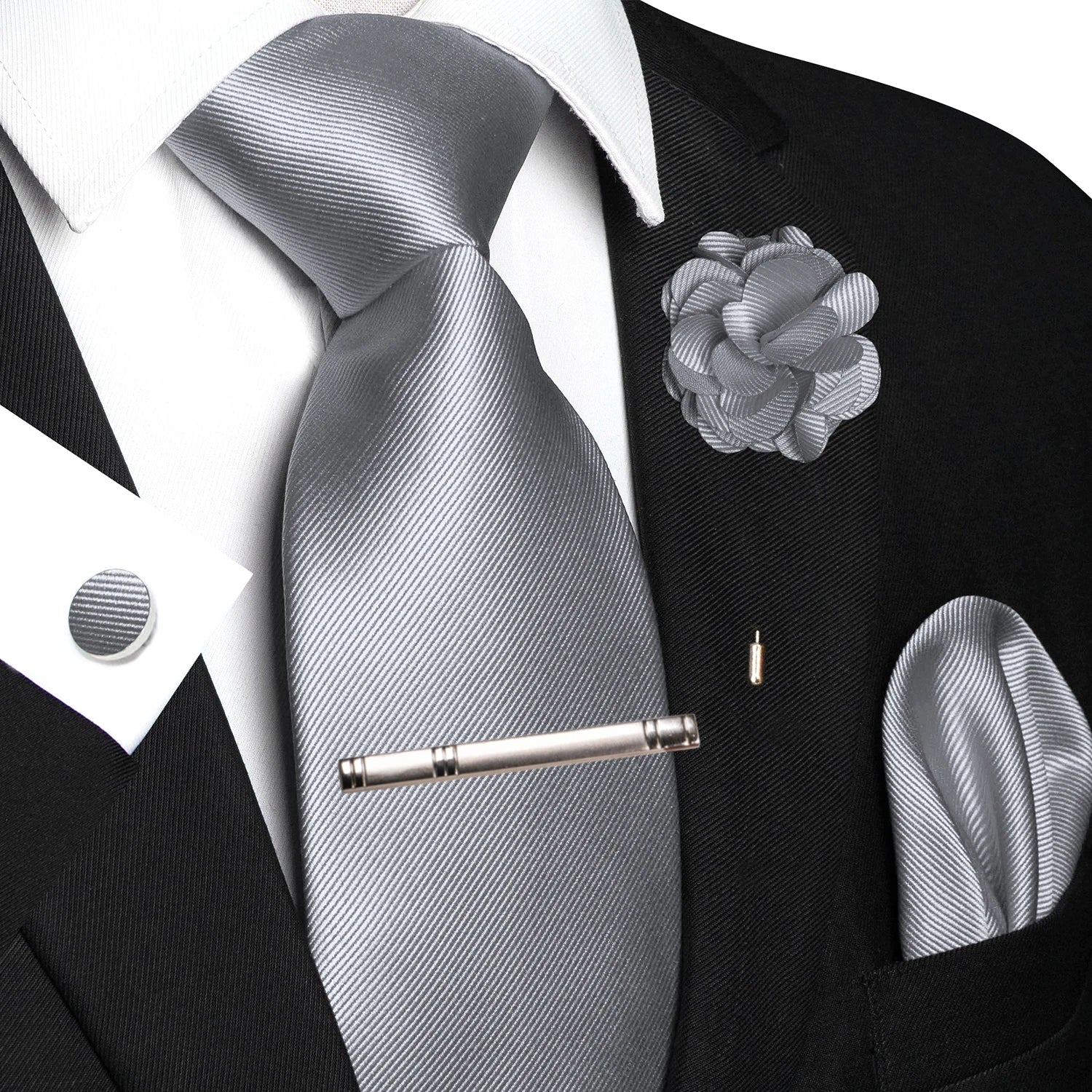 JEMYGINS Blue Solid Wedding Tie For Men Handky Cufflink Brooch Gift Mens Elegant Necktie Fashion Business Party Dropshiping