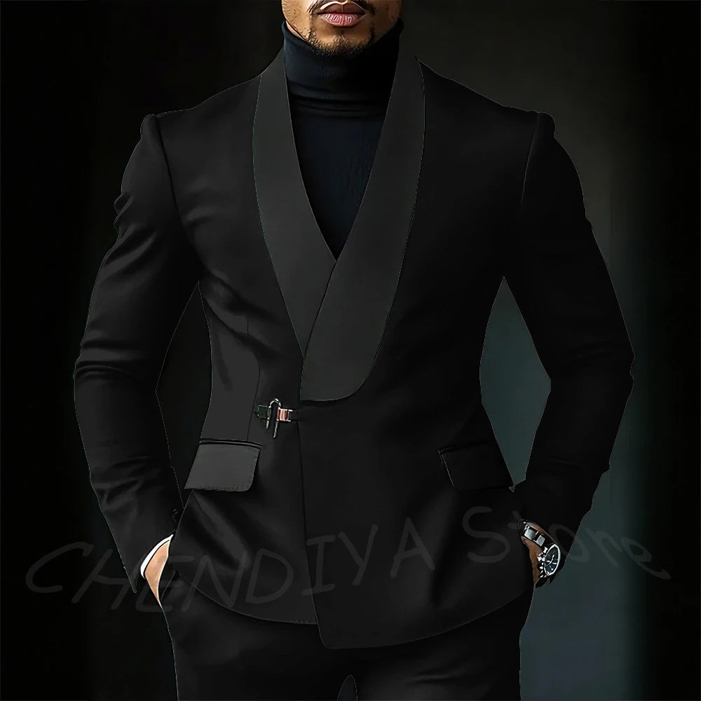 Contrast Color Men's Suit Set 2 Piece Elegant Shawl Lapel Slim Fit Formal Outfit Business Casual Jacket Pants Customized