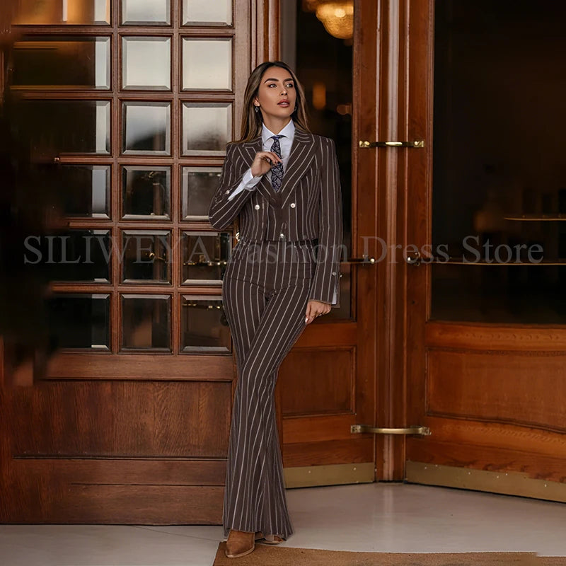 Smart Casual Women 3 Piece Set Stripes Jacket Pants Vest Stylish OfficeFemale Suit Trajes De Mujer Elegante