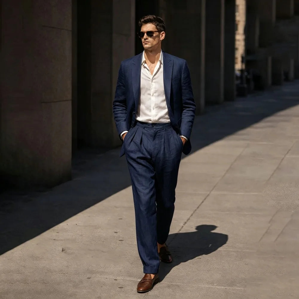 Beige Linen Prom Suits for Men 2 Pieces Wedding Tuxedo Slim Fit Groom Blazer Trousers Set Summer Formal Attire men suit set