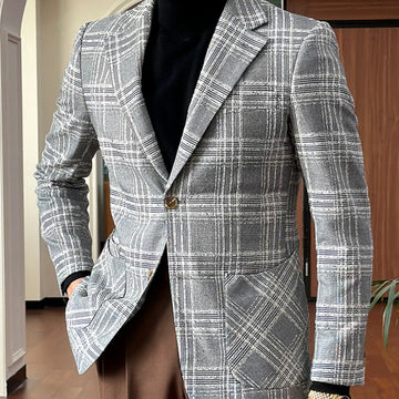 British Men Blazer Hombre Fashion Big Collar Blazer Homme Plaid Suit Veste Casual Men Men Blazer Masculino Veste à carreaux