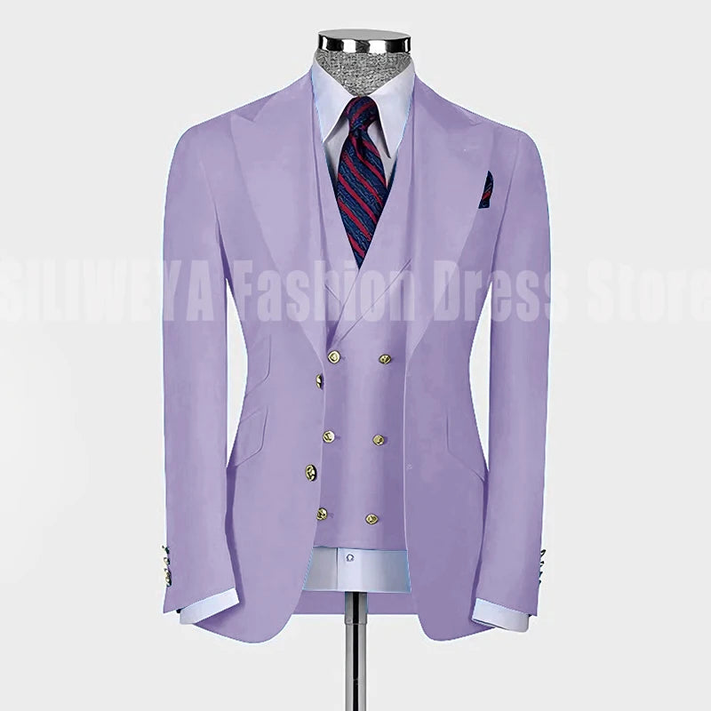 High Quality Men's Suit Slim Fit Solid Color Suit Formal Business Office Single Breasted Coat Pants Vest 3 Pieces Blazer Set