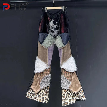 PFHQ Fur Fashion Contrasting Gradient Casual Pants Wide Leg High Street Vintage 2024 Patchwork Streetwear Male Trousers 21Z8004