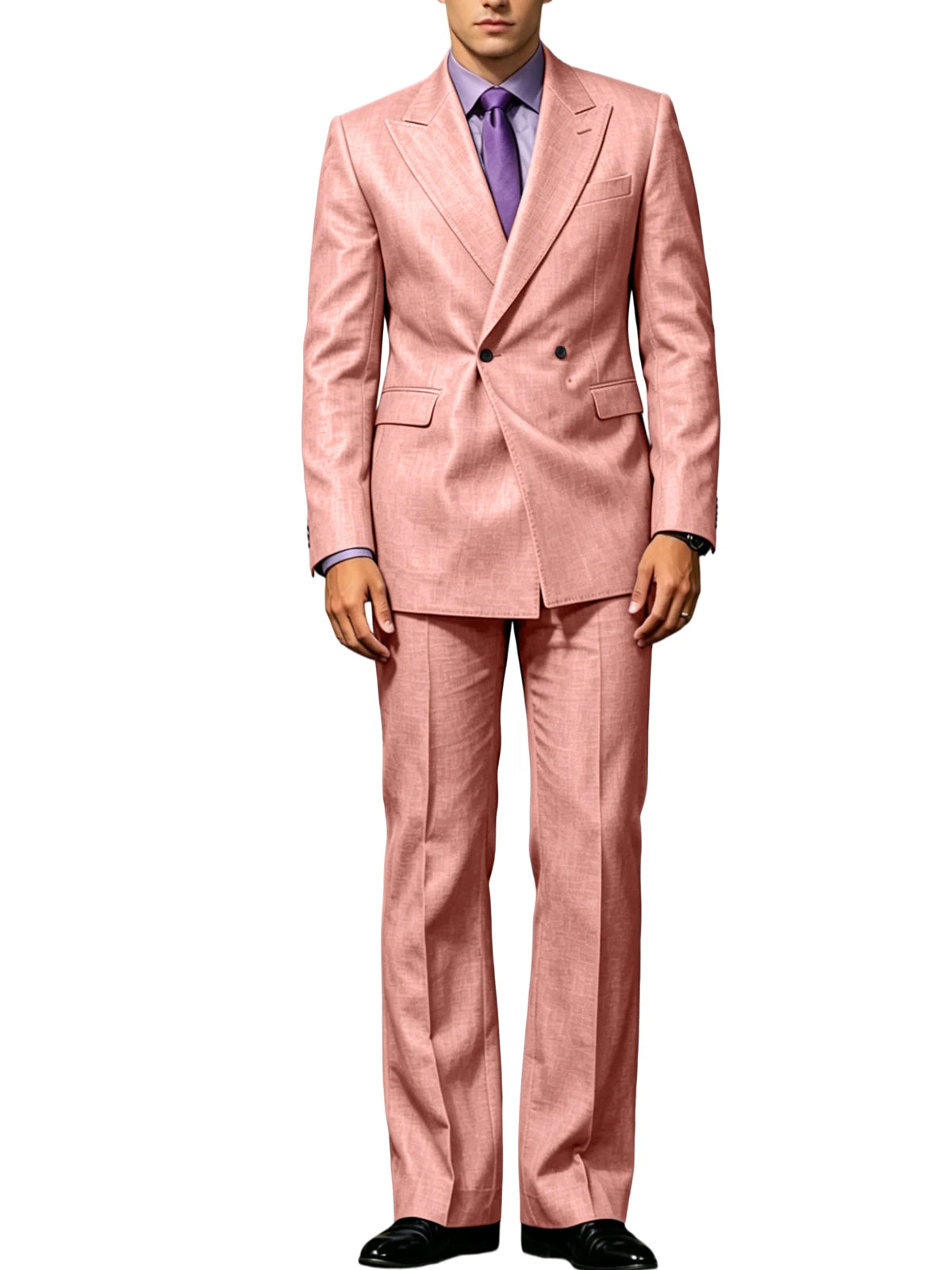 Vintage Men's Beige Linen Suit Notched Lapel Double Breasted Formal Blazer Set Summer Lightweight Wedding Party Trousers Suit Fo