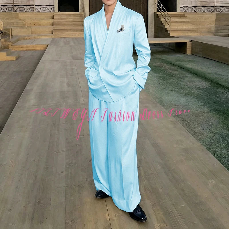 White Loose Style Men's Suit Business Casual 2 Pieces Jacket Pants Work Commute Social Party Male Clothing