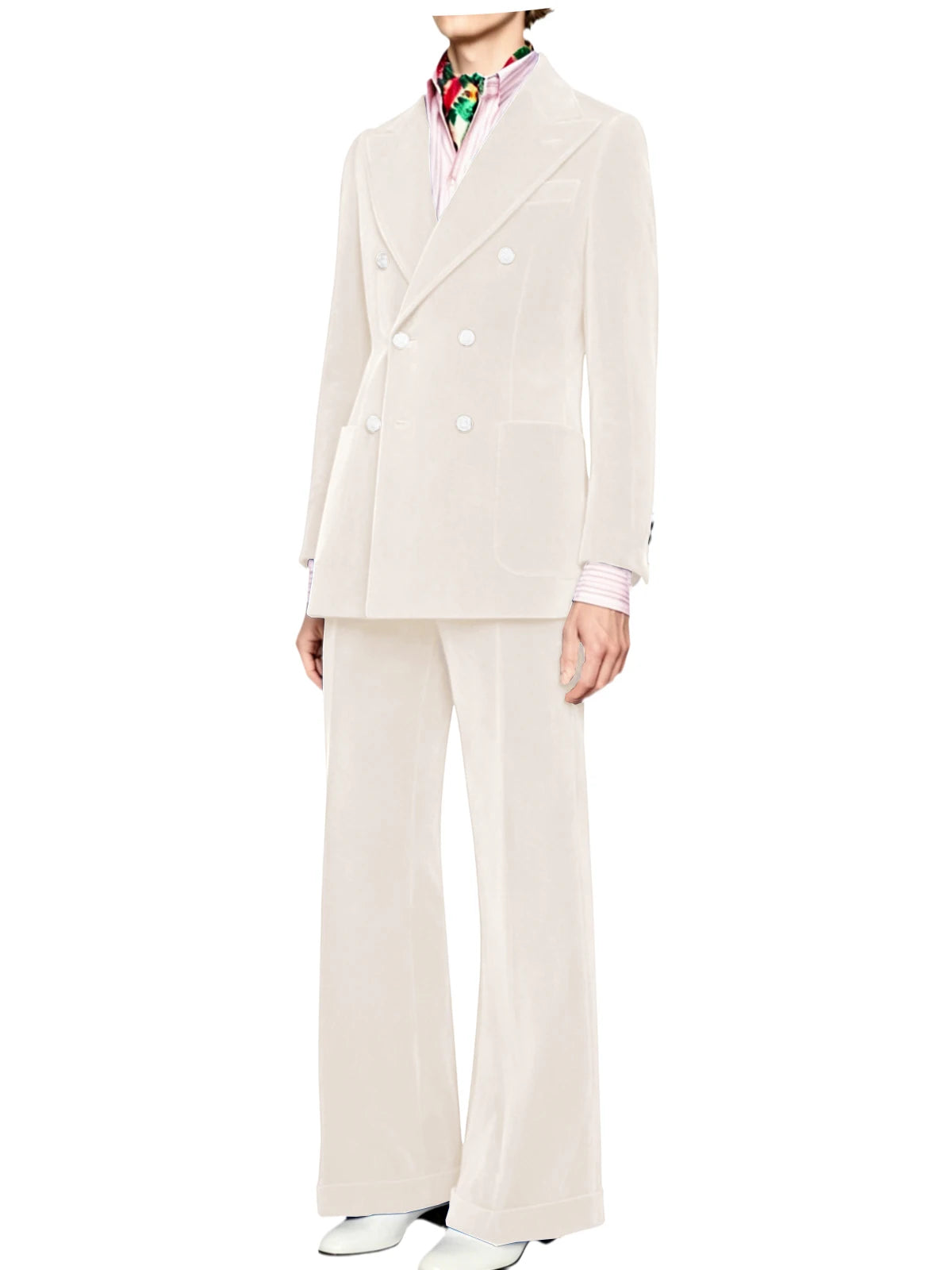 Men's Velvet Double Breasted 2 Piece Suit Set Slim Fit Peak Lapel Formal Straight Leg Pants Suit For Party Wedding Daily Wear