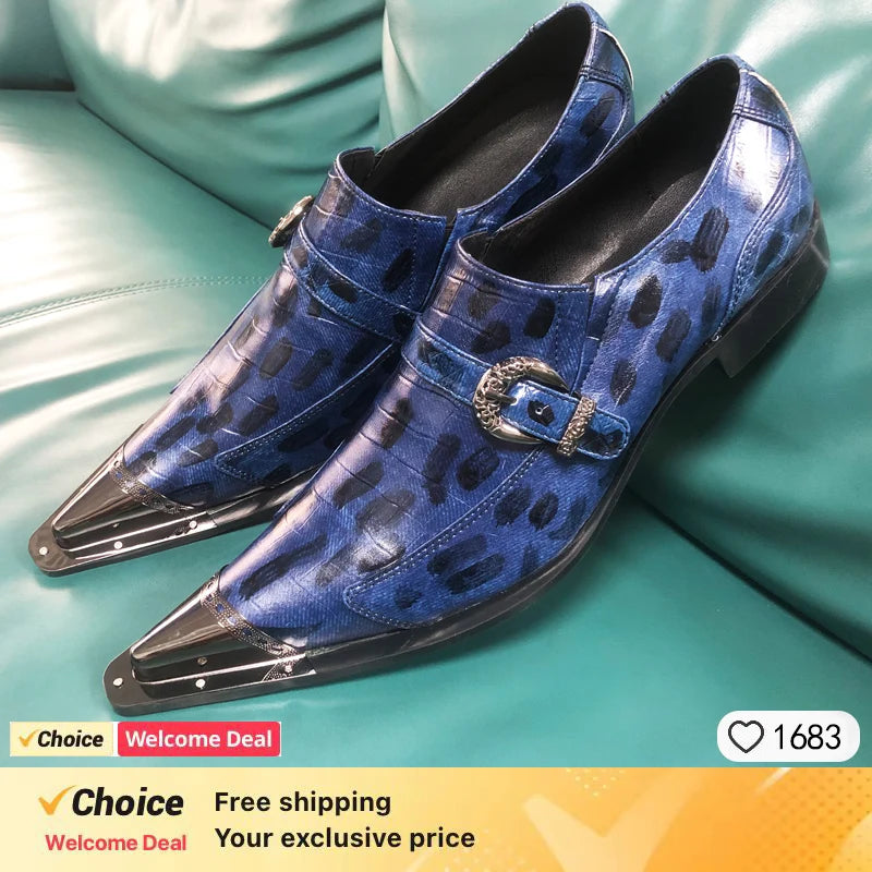 Shallow Slip On Men Metal Pointed Iron Toe Chelseas 2025 New Men's Genuine Leather Loafers Fashion Men's Shoes