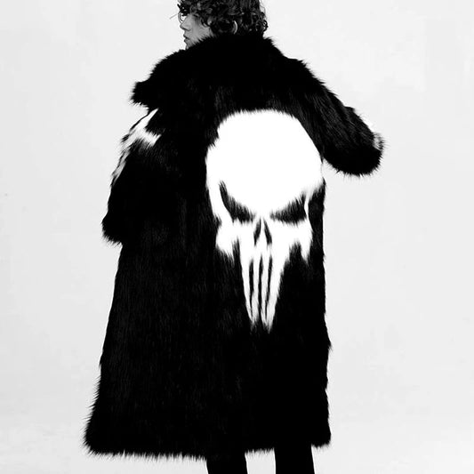 PFHQ Men's Men's Long Faux Fur Coat Windbreakers Personality Skull Pattern Plush Creativity High Street Autumn Winter 21Z2163