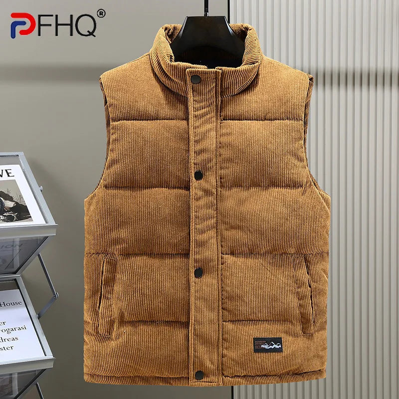 PFHQ Thick Vest Autumn Winter Men's Casual Jacket Fashion Warm Shoulder Corduroy 2024 Sleeveless Male Tops Loose 21Z7772