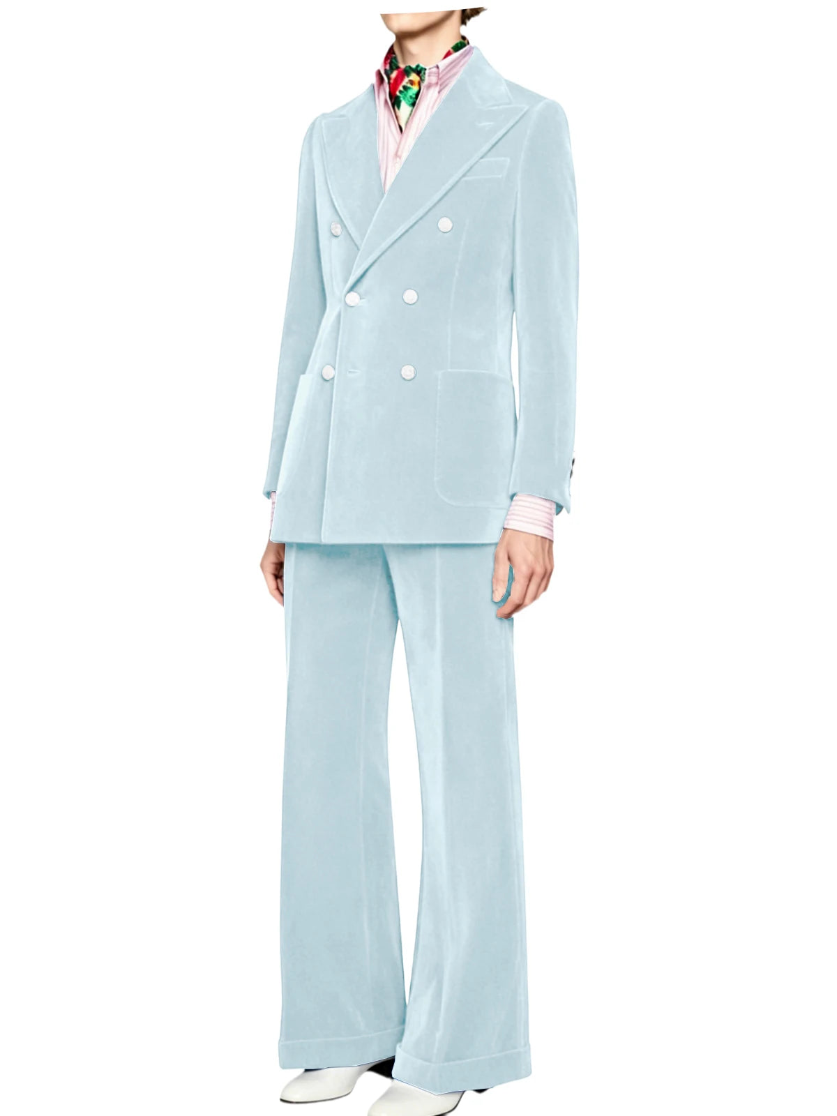 Men's Velvet Double Breasted 2 Piece Suit Set Slim Fit Peak Lapel Formal Straight Leg Pants Suit For Party Wedding Daily Wear