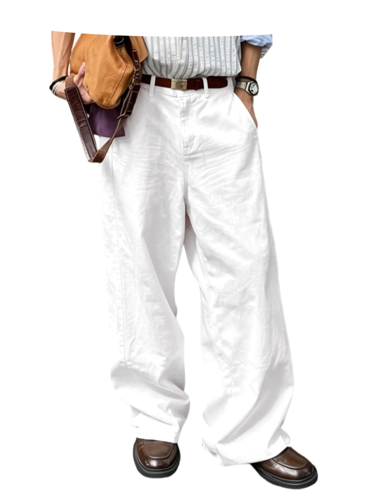Men's Wide Leg Pants Casual Loose Fit Chino Trousers Vintage Streetwear Baggy Trousers for Daily Wear
