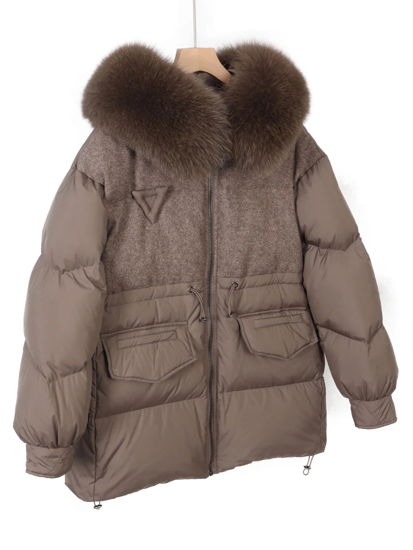 maomaokong Women's down Jacket with Real Fox Fur Collar Windproof Warm Hooded Winter Coat Snowproof Outerwear