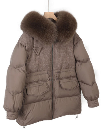 maomaokong Women's down Jacket with Real Fox Fur Collar Windproof Warm Hooded Winter Coat Snowproof Outerwear