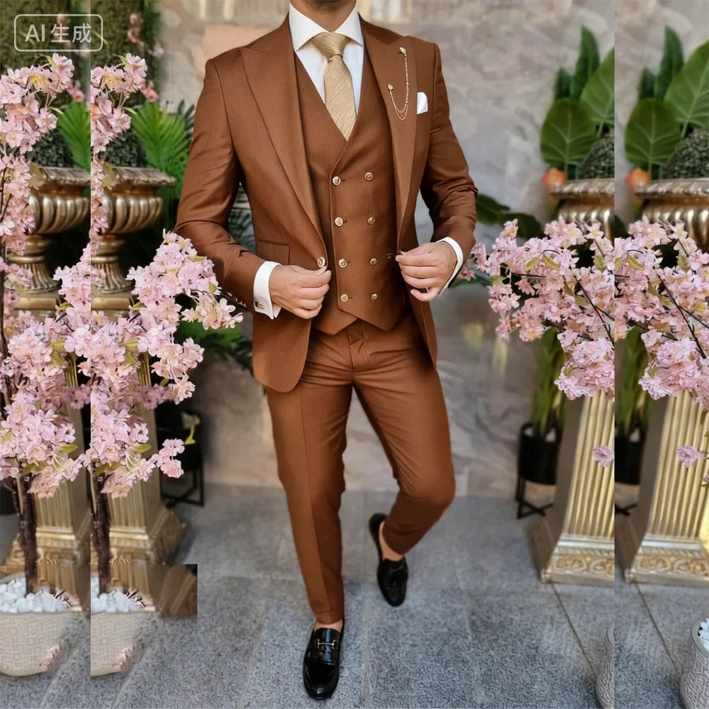 Lindo Purple Men's Tuxedo Unique Single Breasted Lapel Repeated Fine Fitted Plan Length Regular 3-Piece Jacket Pants Vest Set