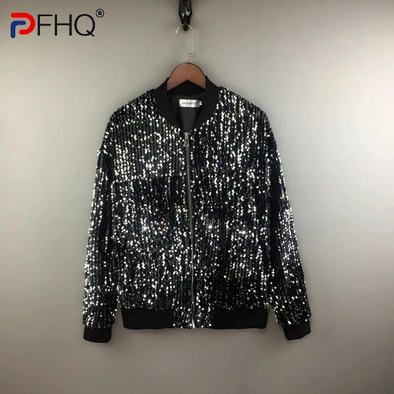 PFHQ Sequined Baseball Sports Men's Short Jackets Light Luxury Zippers Handsome Personality Spring Cool Versatile Coat 21Z3713