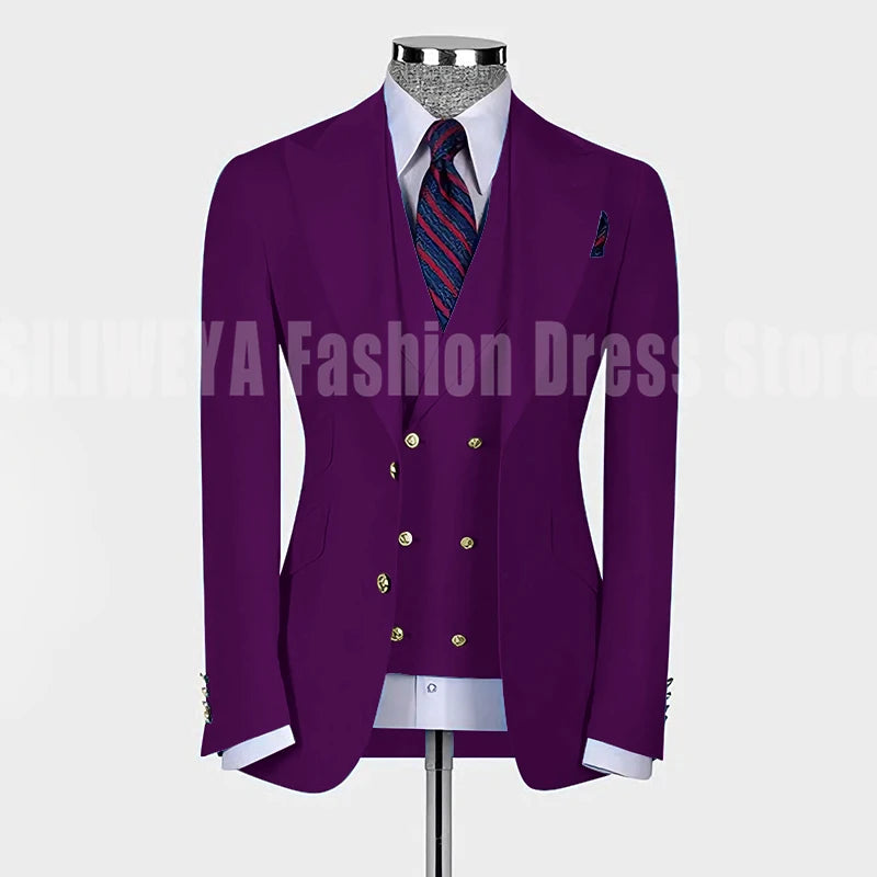 High Quality Men's Suit Slim Fit Solid Color Suit Formal Business Office Single Breasted Coat Pants Vest 3 Pieces Blazer Set