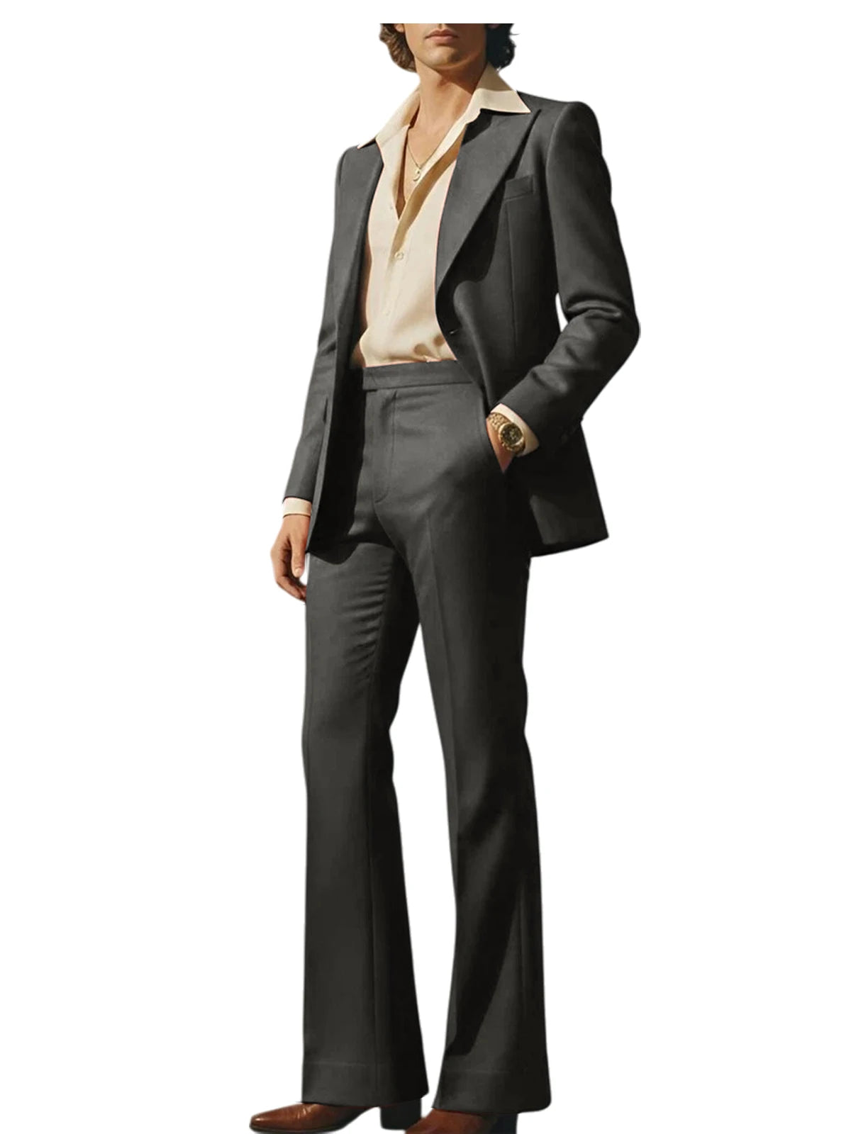 Men's Luxury 2 Piece Suit Set Slim Fit Peak Lapel Blazer Flared Straight Leg Pants Formal Business Wedding Prom Tuxedo