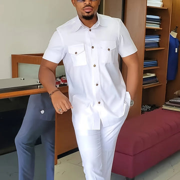 2025 Tracksuit Men African Clothing Set Print Shirts and Pants Suit Dashiki Outfits Blouse Pockets Attire Traditional Set