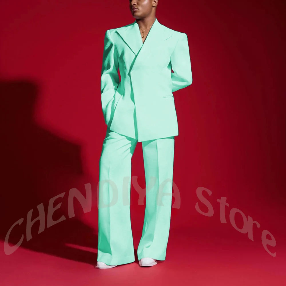 Elegant White Men Suit Peak Lapel Handsome Casual Male Clothing Two Pieces Jacket Pants Banquet Party Suits Set Straight