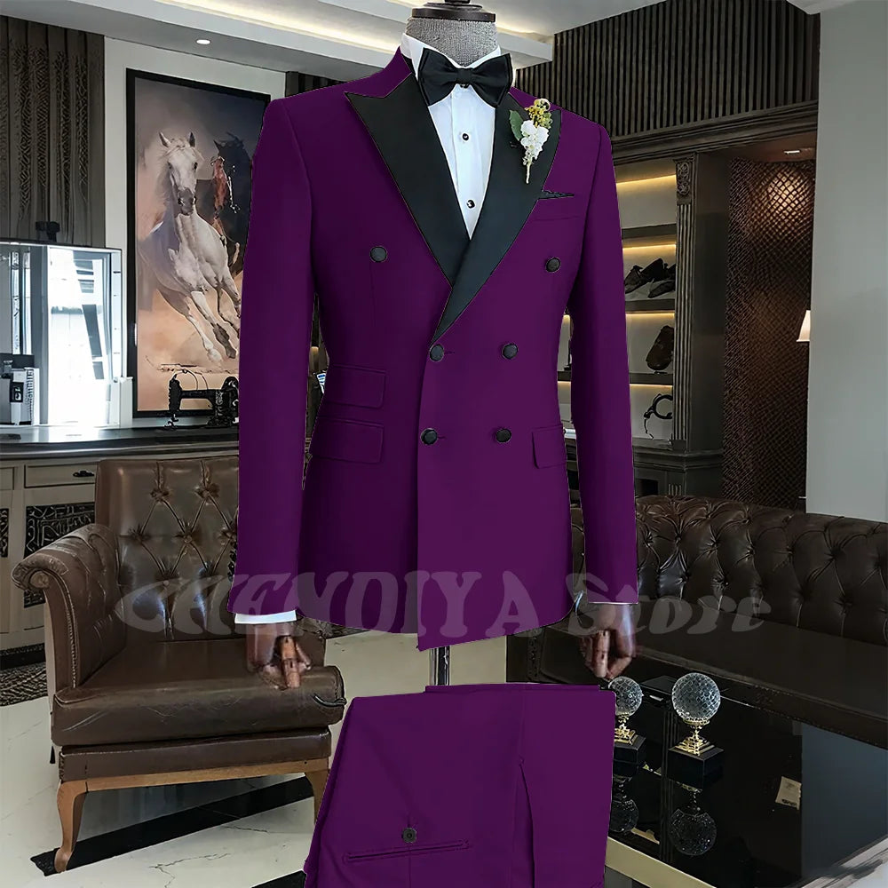 Elegant Men Suits Classic Double Breasted Peak Lapel Male Clothing 2 Piece Fashion Evening Party Business Prom Formal Set
