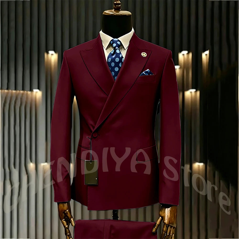 High Quality Formal Men's Suit Incline Single Button Peaked Lapel Slim Fit Business Casual Groom Wedding Set Prom Outfit