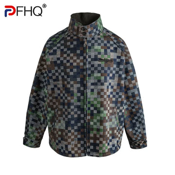 PFHQ Mosaic Camouflage Cotton Jacket Contrast Color Stand Collar Letter Design Long Sleeve Autumn Winter Male Tops 21Z6893