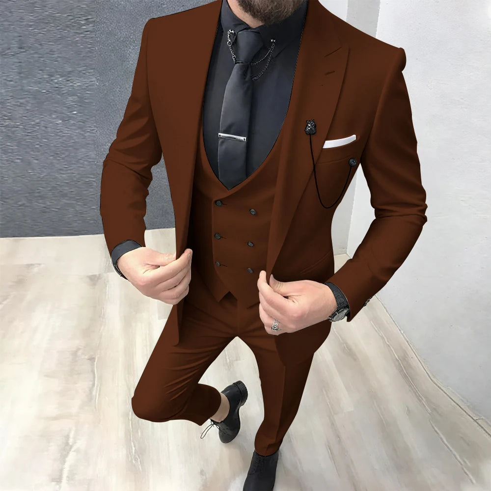 2025 Latest Design Men Suits Fashion Wedding Tuxedo Formal Casual Business Groom 3 Piece Male Suit Slim (Blazer+Vest+Pants)