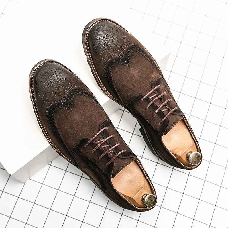 Designer Men's Dress Shoes Derby Brogue Suede PU Leather Shoes Men Formal Office Casual Business Gentleman Wedding Shoes For Man