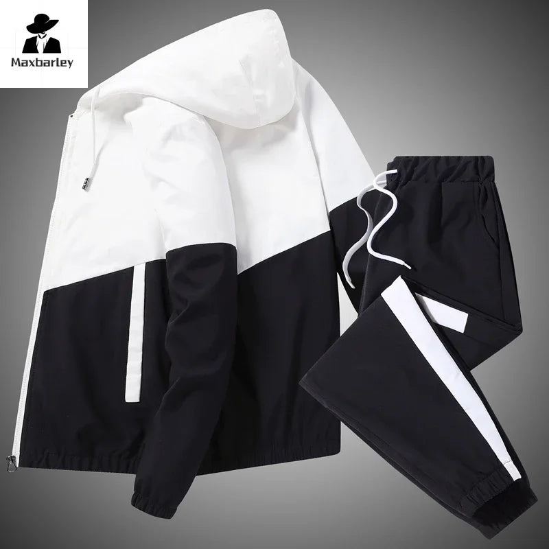 Spring and Autumn New Men's Sportswear Casual Jogger Hooded Sportswear Jacket and Pants 2-Piece Hip Hop Running Sports Suit