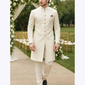 Slim Fit Men Suits Classic Single Breasted Long Jacket Pants Fashion Outfit Stand Collar High Quality Male Suit Set 2 Piece