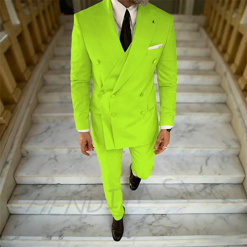 High Quality Peaked Lapel Suit For Men Double Breasted Gentleman Wedding Groom Tuxedo Custom Man Fashion Clothes Set Two Pieces
