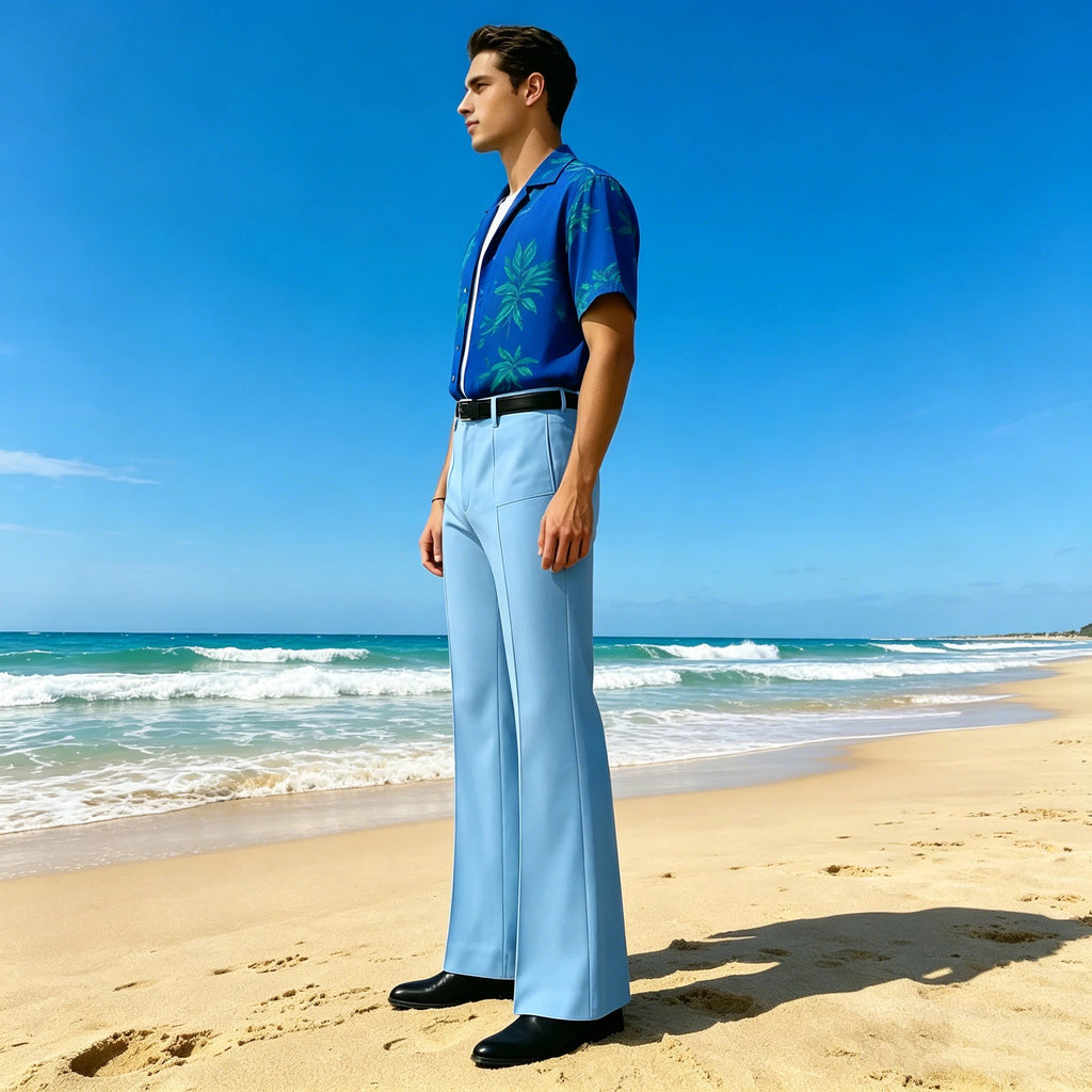 Vintage Men's Flare Pants High Waist Pleated Suit Trousers Formal Business Bell Bottom Pants For Casual Party Wedding Streetwear