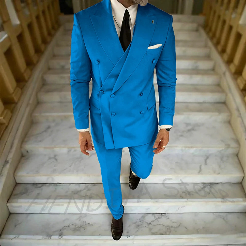 High Quality Peaked Lapel Suit For Men Double Breasted Gentleman Wedding Groom Tuxedo Custom Man Fashion Clothes Set Two Pieces