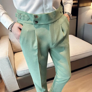 Autumn Winter Pantalones Hombre High Waffle Business Casual Suit de traje para homens roupas Slim Fit formal Wear Troushers 36